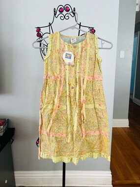 Vintage April Cornell Girls Yellow and Pink Paisley Dress